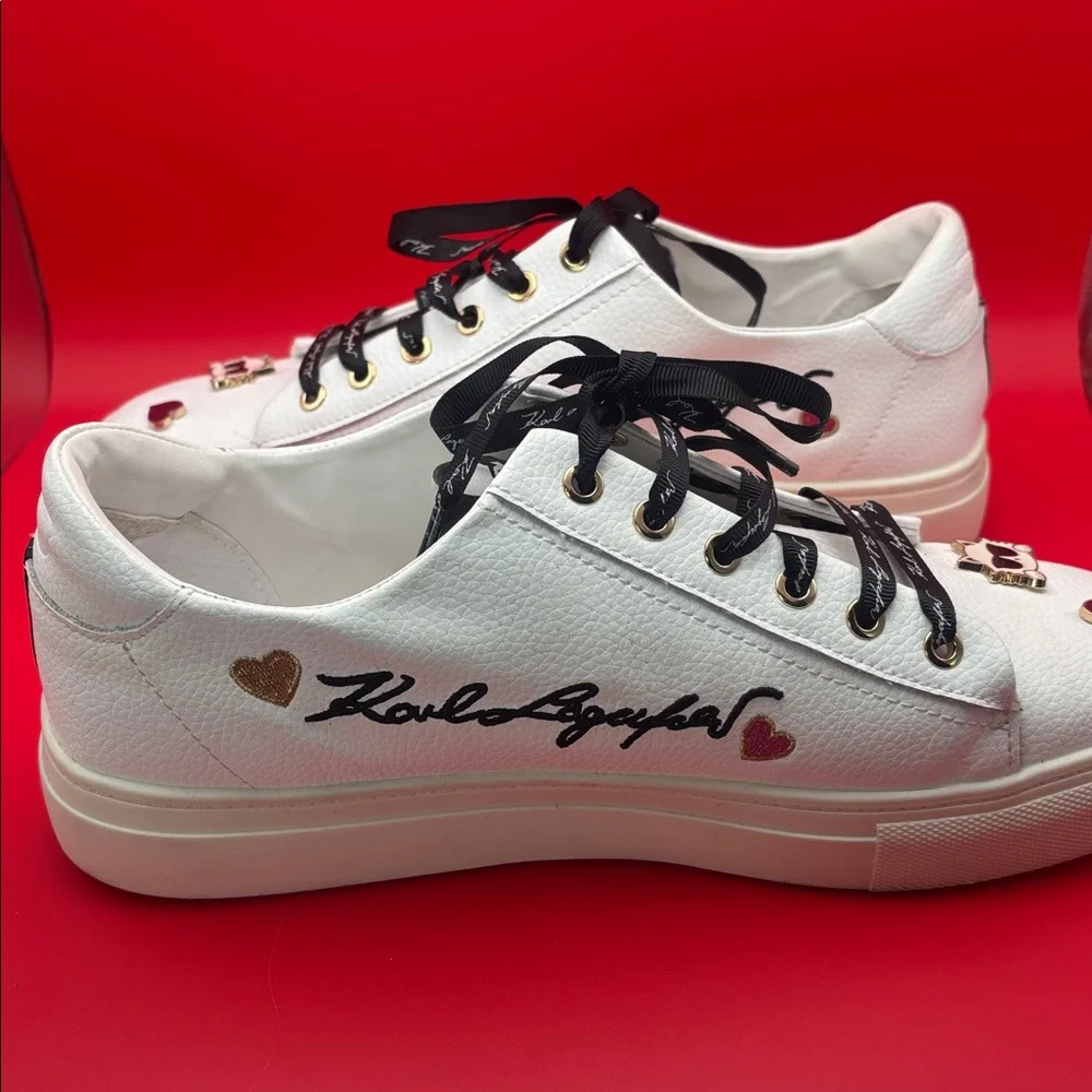KARL LAGERFELD Paris Cate Leather Pin Embellished Lace-up Sneakers , size 9.5 GC - Picture 8 of 13